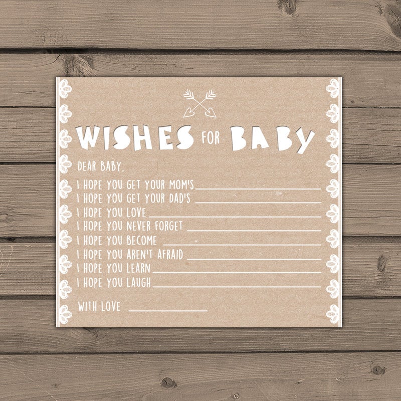 Baby shower wishes for baby Wishes cards Instant download Rustic Lace baby shower Gender neutral Neutral baby shower Digital PRINTABLE DIY