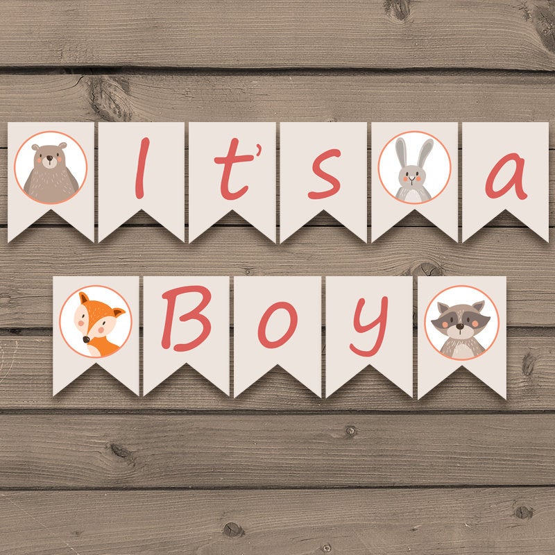 Baby shower banner Instant download banner Woodland baby shower Woodland theme Fox Bear DIY baby shower banner Sweet baby PRINTABLE PDF 0010