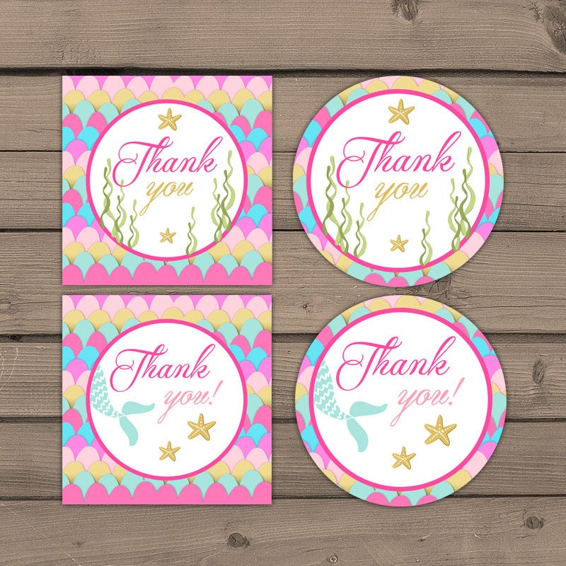 Mermaid Thank You Tags Birthday Mermaid birthday Cupcake Toppers Favor Tags mermaid Thank you labels Instant download Digital PRINTABLE 0021