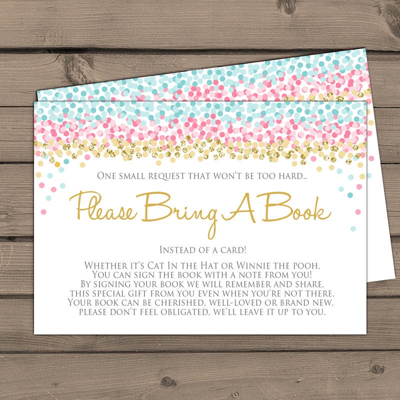 Baby shower Bring a book card Pink Blue gold dots confetti glitter Baby shower He or She Book insert Gender reveal He She PRINTABLE bsc