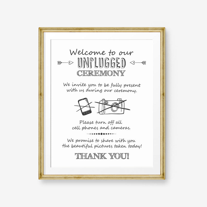 Unplugged ceremony wedding sign Unplugged wedding sign Wedding ceremony sign decor White wedding sign String lights PRINTABLE 8x10