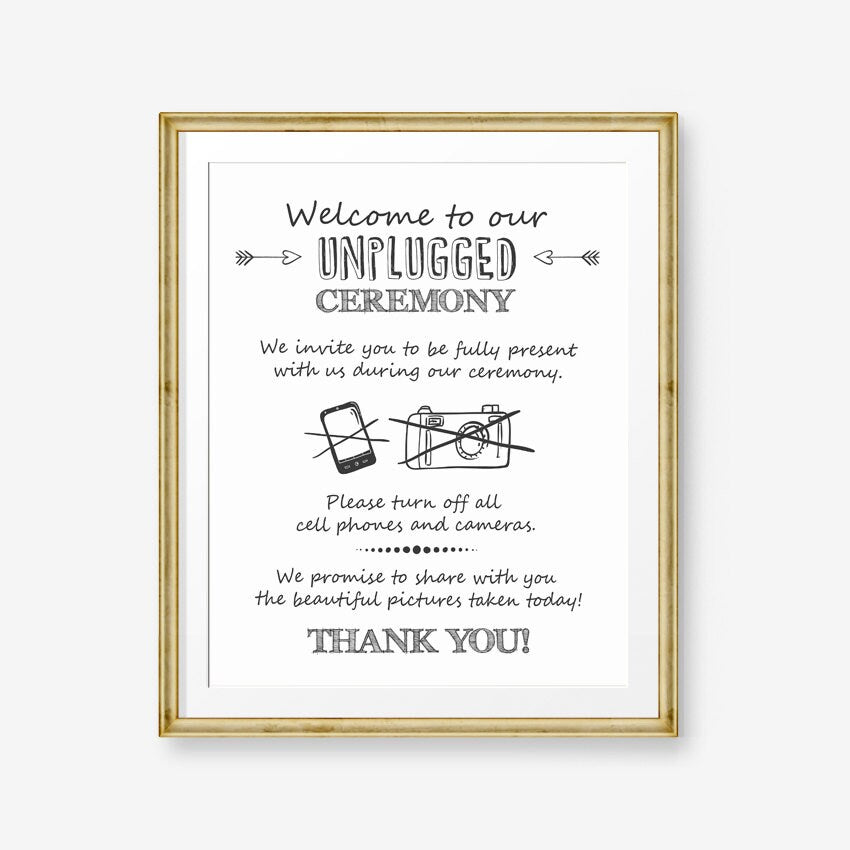 Unplugged ceremony wedding sign Unplugged wedding sign Wedding ceremony sign decor White wedding sign String lights PRINTABLE 16x20