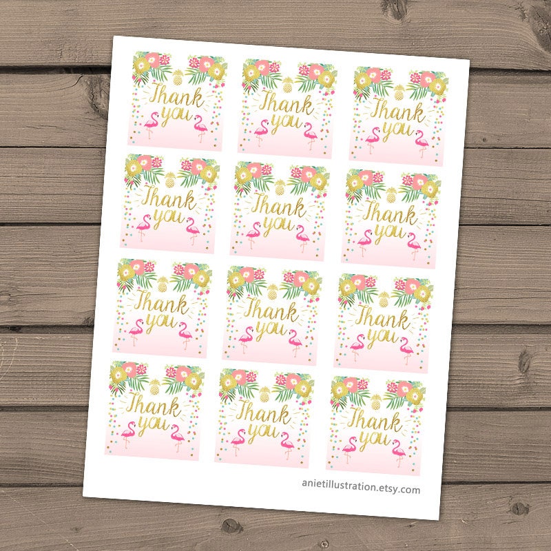 Flamingo party Favor tags Tropical Birthday Thank you tags luau Party - Design My Party Studio flamingo-party-favor-tags-tropical-birthday-thank-you-tags-luau-party-design-my-party-studio