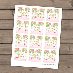 Flamingo party Favor tags Tropical Birthday Thank you tags luau Party Flamingo pool party Pink mint Gold Labels Digital PRINTABLE 0200