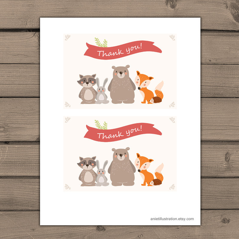 Woodland Thank you cards Baby shower thank you card Instant download Woodland animal shower Forest Gender neutral PRINTABLE Digital 0010