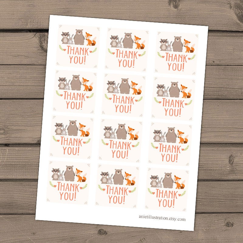 Woodland Thank you cards Baby shower thank you card Instant download Woodland animal baby shower Forest Gender PRINTABLE Digital 0010