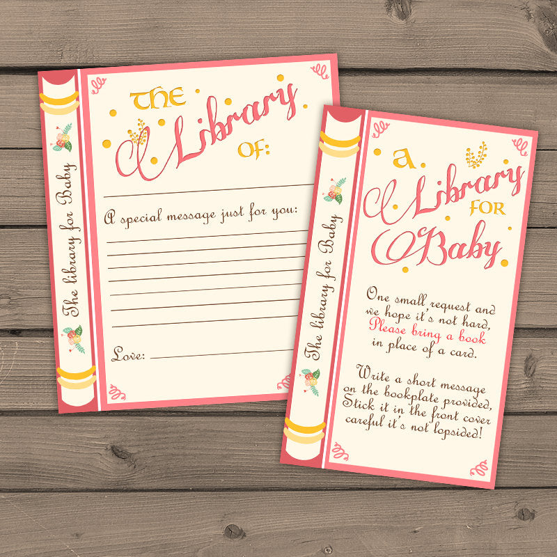 Bring a Book Instead of a Card Once upon a time Bookplate Book insert Book cards Book request Pink yellow PRINTABLE Instant Download stb
