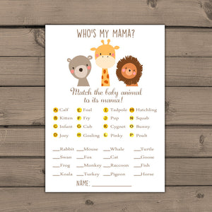 Baby shower game Match baby animals game Woodland baby shower Safari Who's my mama Jungle Gender neutral Instant download Digital PRINTABLE