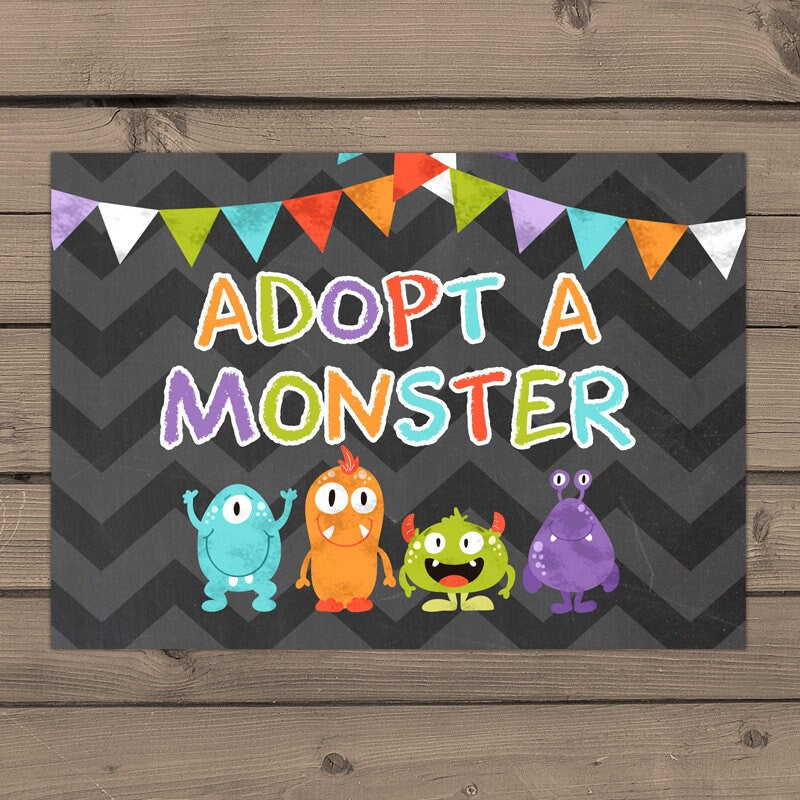 Adopt a Monster certificate and sign Monster Birthday Monster adoption certificate Monster Instant download PRINTABLE Digital PDF DIY 0058