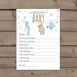 Baby shower wishes for baby Teddy bear Wishes cards Instant download Teddy bear Boy Baby shower Teddy bear Blue Digital PRINTABLE DIY 0025