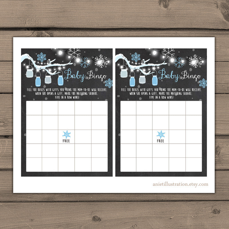 Baby shower Bingo game Winter baby shower Winter Bingo Instant download Baby bingo Boy Baby Shower Mason jars Boy blue PRINTABLE 0012