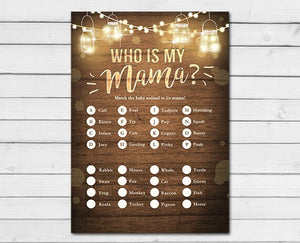 Rustic Lights Baby Shower Name the Baby Animal Game Cards Wood Mason Jars String Lights Fall Gender Neutral Printable Instant Download 0015