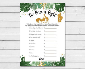 Safari Baby Shower The Price is Right Game Cards Wild One Jungle Animals Gold Black Zoo Shower Activity Printable Instant Download 0016