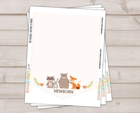 Woodland First birthday banner Monthly Photo Banner Woodland Banner Birthday Forest Animals Bear Fox Boy party decor PRINTABLE Digital 0010