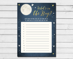 Baby Shower Love You To The Moon And Back Whats in the Bag Game Boy Navy Blue Twinkle Twinkle Little Star Printable Instant Download 0017