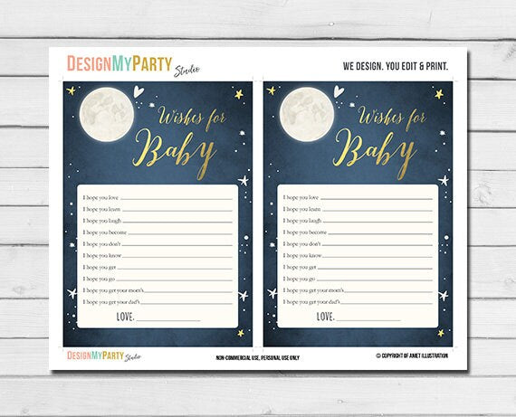 Baby Shower Love You To The Moon And Back Wishes for Baby Game Boy Navy Blue Twinkle Twinkle Little Star Printable Instant Download 0017