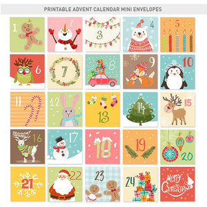 Christmas Advent Calendar Mini Envelopes Tags Christmas countdown Calendar cards Children Classroom Nursery download PRINTABLE Digital