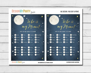 Baby Shower Love You To The Moon And Back Who's My Mama Game Animal Navy Blue Twinkle Twinkle Little Star Printable Instant Download 0017