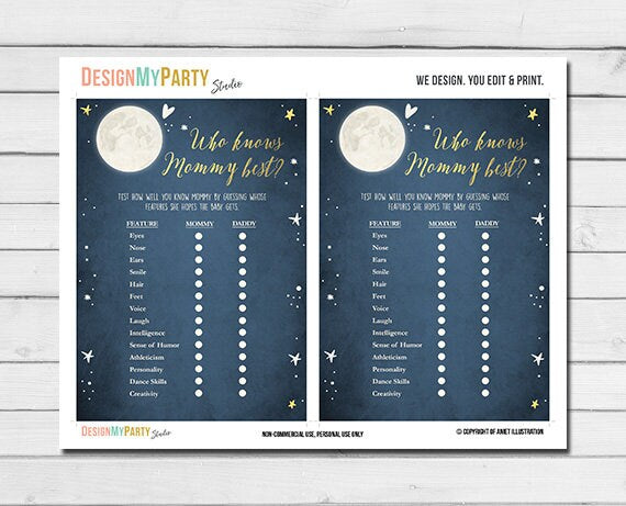 Baby Shower Love You To The Moon And Back Who Knows Mommy Best Game Navy Blue Twinkle Twinkle Little Star Printable Instant Download 0017