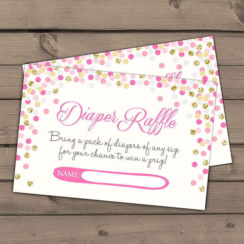 Pink and Gold Baby Shower Diaper Raffle Ticket Cards Diaper Raffle tickets Girl Confetti Glitter PRINTABLE Digital Instant download