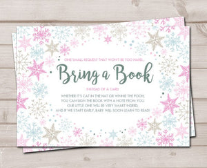 Baby shower Bring a book card Book Insert Baby it’s cold outside Snowflakes Rustic Girl Pink Blue winter Gender neutral PRINTABLE PDF 0078