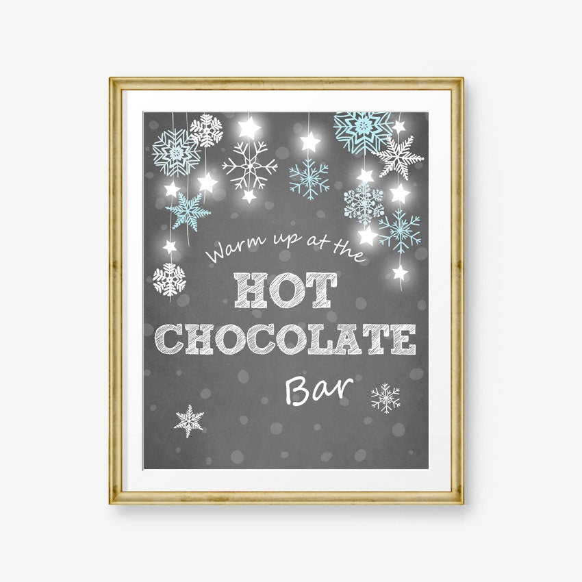 Hot Chocolate Bar Sign Winter birthday sign Hot cocoa bar table sign Warm up at the hot chocolate Baby shower Blue Digital PRINTABLE 0057