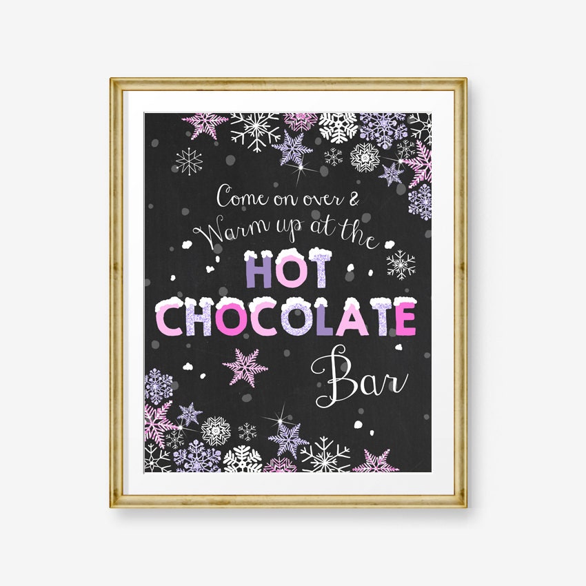 Hot Chocolate Bar Sign Winter birthday sign Hot cocoa bar table sign Warm up at the hot chocolate Baby shower Pink Digital PRINTABLE 0033