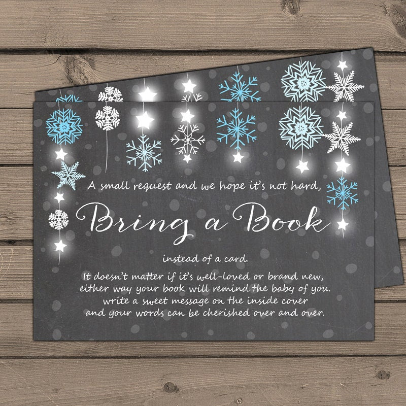 Baby Shower Bring a Book Card Baby It’s Cold Outside Snowflakes Chalkboard Blue Baby Boy Shower Winter Stars Holiday DIY PRINTABLE PDF 0057