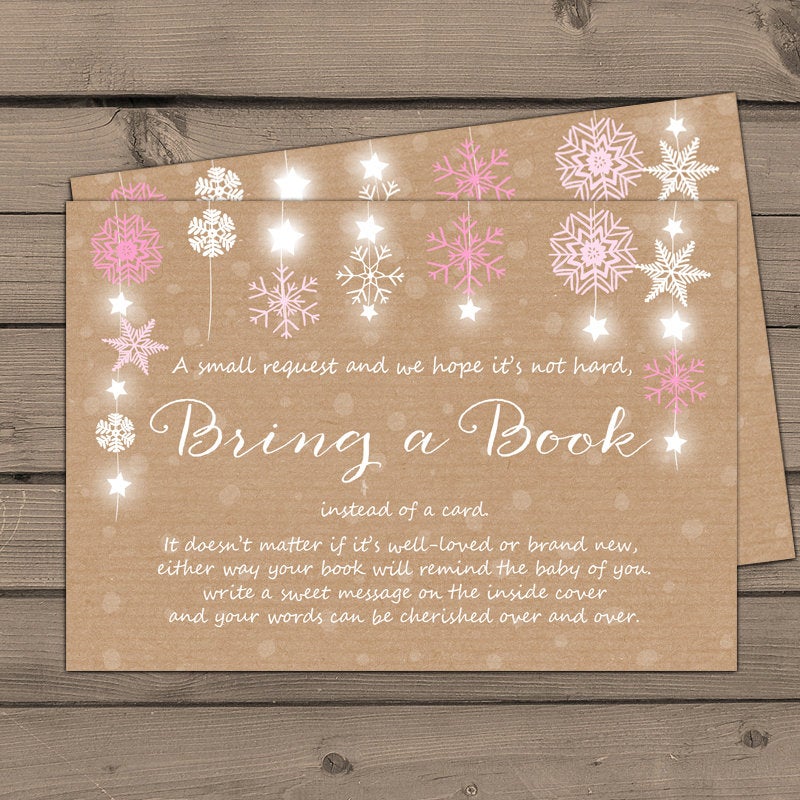 Baby Shower Bring a Book Card Baby It’s Cold Outside Snowflakes Chalkboard Pink Baby Girl Shower Winter Stars Holiday DIY PRINTABLE PDF 0057