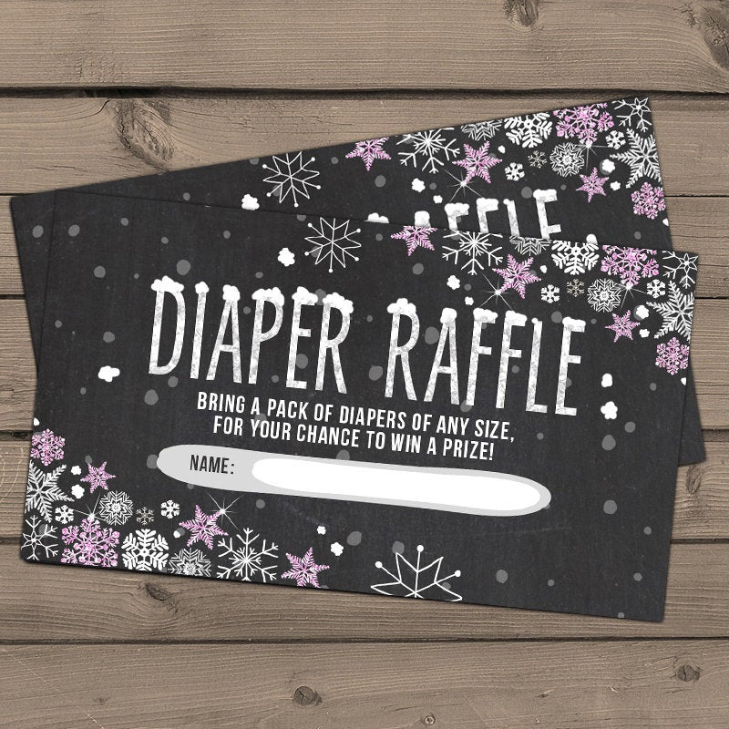 Baby Shower Diaper Raffle Cards Snowflakes Rustic Baby Shower Game Diaper Raffle Tickets Chalkboard Pink Girl Shower DIY PRINTABLE 0033