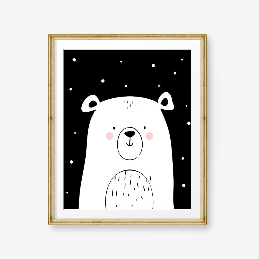 Polar Bear nursery print Black and white nursery decor Polar bear Print Nursery art Monochrome nursery print 8x10 download PRINTABLE 0039