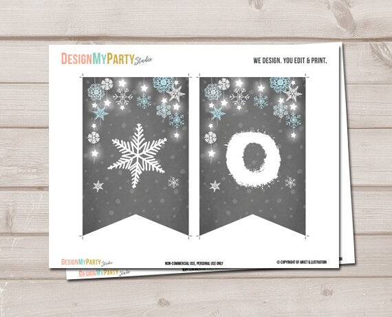 Winter Onederland HighChair Banner First Birthday Winter Party High Chair Banner ONE snowflakes Woodland party decor PRINTABLE Digital 0057