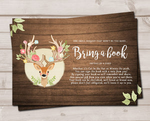 Oh Deer Baby shower Bring a book card Woodland Book insert Book card Gender neutral Little Deer Little Buck Hunting Book card PRINTABLE 0060