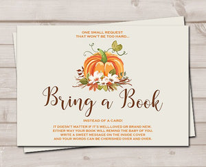 Rustic Pumpkin Baby Shower Bring a Book Rustic Gender Neutral Brown Autumn Fall Book Request Library Book insert Book card PRINTABLE 0049