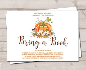 Rustic Pumpkin Baby Shower Bring a Book Rustic Gender Neutral White Autumn Fall Book Request Library Book insert Book card PRINTABLE 0049