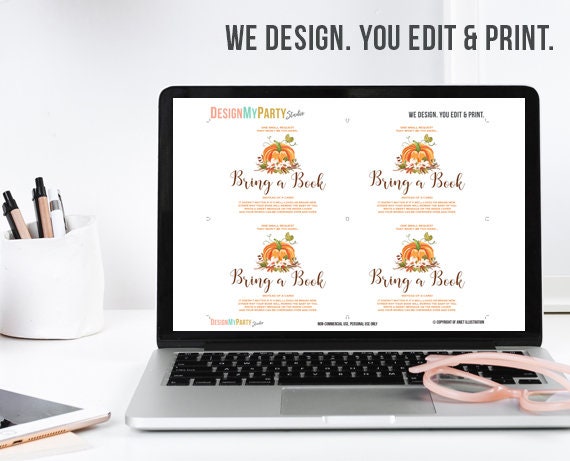 Rustic Pumpkin Baby Shower Bring a Book Rustic Gender Neutral White Autumn Fall Book Request Library Book insert Book card PRINTABLE 0049