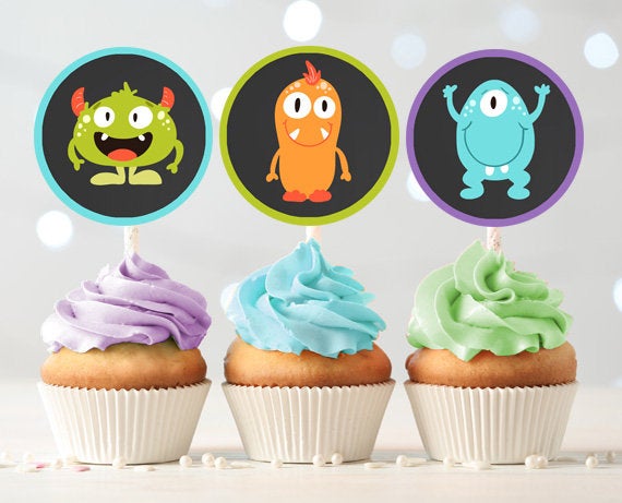 Little Monster Cupcake Toppers Favor Tags Monsters Birthday Party Deco