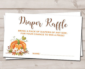Baby Shower Diaper Raffle Card Little Pumpkin Gender Neutral White Autumn Fall Rustic Diaper Raffle Instant Download PRINTABLE 0049
