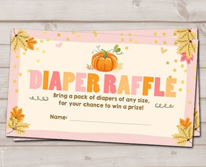 Baby Shower Diaper Raffle Card Little Pumpkin Pink Girl Leaves Lights Autumn Fall Rustic Diaper Raffle Instant Download PRINTABLE 0055