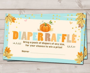 Baby Shower Diaper Raffle Card Little Pumpkin Boy Shower Blue Leaves Autumn Fall Rustic Diaper Raffle Instant Download PRINTABLE 0055