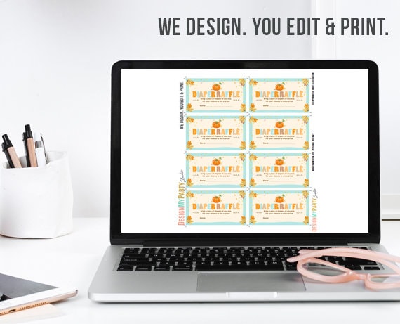 Baby Shower Diaper Raffle Card Little Pumpkin Boy Shower Blue Leaves Autumn Fall Rustic Diaper Raffle Instant Download PRINTABLE 0055