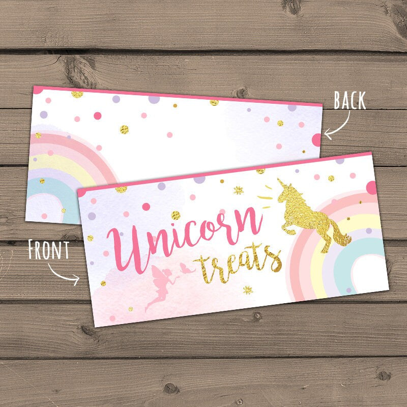 Printable Treat Bag toppers Unicorn Birthday Unicorn First birthday Unicorn Treats Pink and gold Girl Rainbow Magical DIGITAL PRINTABLE 0041
