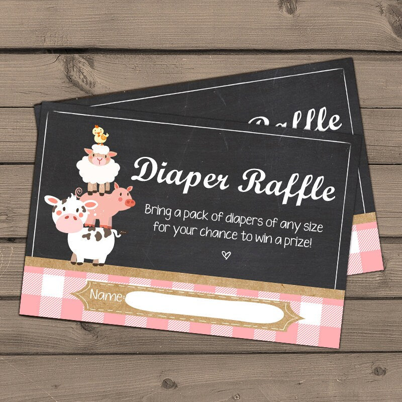 Baby shower Diaper raffle card Farm Baby Shower game Farm theme Diaper raffle ticket Country Chalkboard Pink Girl Baby shower PRINTABLE 0064