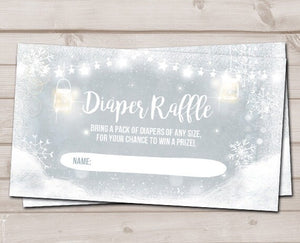 Baby Shower Diaper Raffle Cards Snowflakes Rustic Baby Shower Game Diaper Raffle Tickets Mason Jars Snow String Lights Grey PRINTABLE 0031