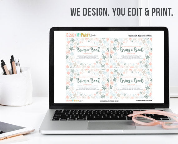 Baby shower Bring a book card Book Insert Baby it’s cold outside Snowflakes Rustic Coral Navy Blue winter Gender neutral PRINTABLE PDF 0078