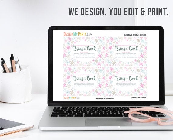 Baby shower Bring a book card Book Insert Baby it’s cold outside Snowflakes Rustic Girl Pink Blue winter Gender neutral PRINTABLE PDF 0078