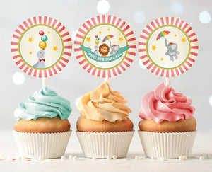 Circus Cupcake Toppers Favor Tags Birthday Party Decoration Vintage Circus Birthday Carnival Come One download Digital PRINTABLE 0013