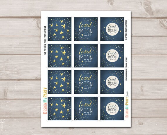 Loved to the Moon and Back Cupcake Toppers Favor Tags Baby Shower Decoration Little Star Navy Gold Sprinkle download Digital PRINTABLE 0017