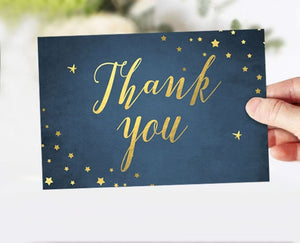 Baby Shower Thank you Card Love You to the Moon and Back Moon Thank You Note 4x6" Gold and Navy Little Star Instant Download 0017