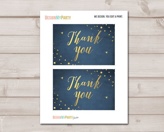 Baby Shower Thank you Card Love You to the Moon and Back Moon Thank You Note 4x6" Gold and Navy Little Star Instant Download 0017